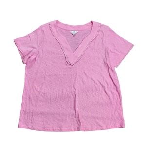 Crown & Ivy Womens Top Shirt Blouse Size 1X Solid Pink Barbie Core Short Sleeve